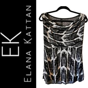 EUC Elana Kattan B&White Strerch Empire Waist Cowl Neck Sleeveless Blouse